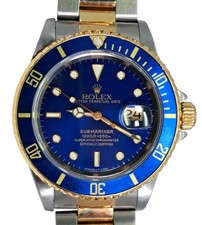 Rolex Submariner 16613 Blue Dial Bluesy 14k Gold Stainless Steel Wrist Watch
