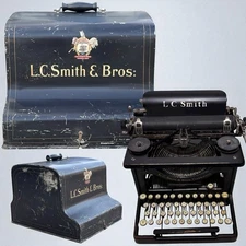 Vintage Antique LC Smith Bros Typewriter & Metal Carry Case Topper