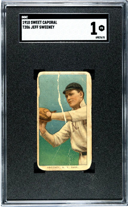1909 T206 JEFF SWEENEY NNO POOR SWEET CAPORAL 350 SGC 1 NEW YORK HIGHLANDERS