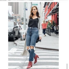 L'AGENCE Jeans Audrina Size 26 Blue Destructed Knee Crop Straight Leg Denim