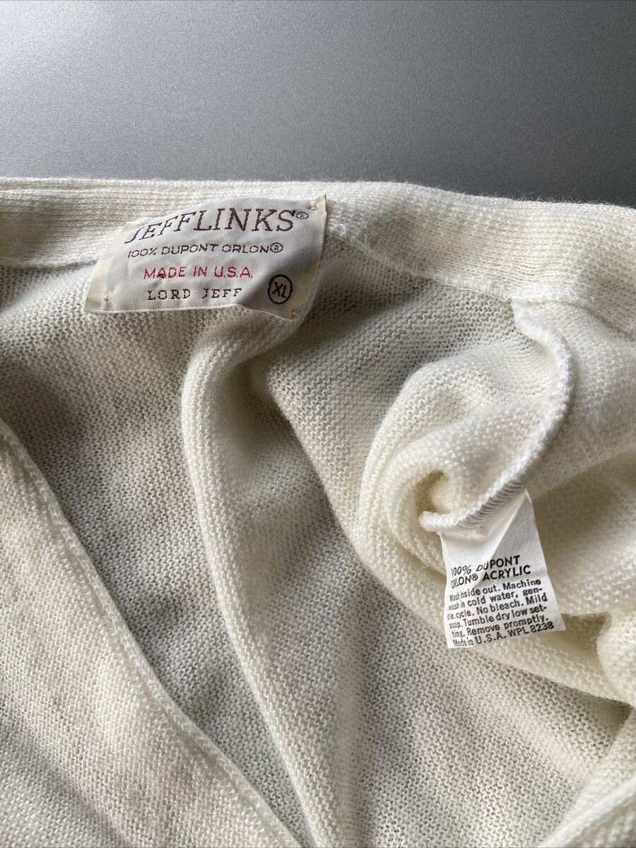 Vintage 70s Jefflinks White Cardigan Sweater Made In USA Acrylic Sweatshirt XL