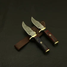 HANDMADE DAMASCUS 6" HUNTING/SKINNING Lot Of 2 KNIFE/PAKKA/WOOD/BRASS