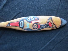MED. CLASSIC NORTHWEST COAST DESIGN PADDLE, ORCA EFFIGY OAR,  WY-1124*07640