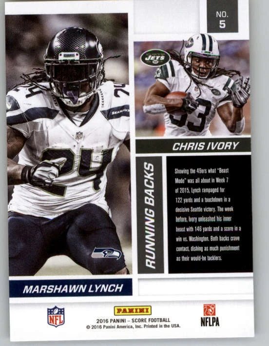 2016 Score Reflections Gold #5 Chris Ivory/Marshawn Lynch (ref 149857) - Image 2 of 2