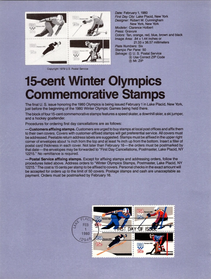 USPS FDC First Day Cover Souvenir Sheet Winter Olympics Block Of 4 Scott #1798B - Image 2 of 2