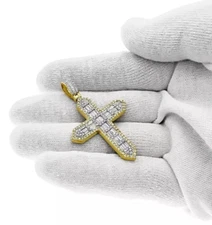 1.75 Cttw Baguette Diamond Cross Mens Charm Pendant 10k Yellow Gold