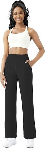 11-Wide Leg Yoga Pants Women Stretch Dress Lounge w Pockets High Waisted (S) - Picture 2 of 13