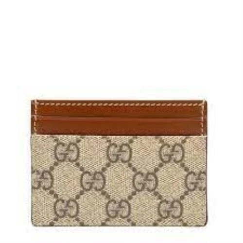 Gucci Supreme Monogram Card Holder Credit Case Dark Brown Wallet Beige  Italy NEW