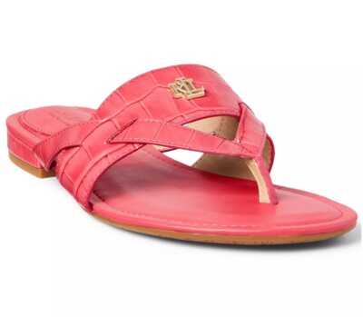 Lauren by Ralph Lauren Rosalind Croc Embossed Leather Sandal NEW