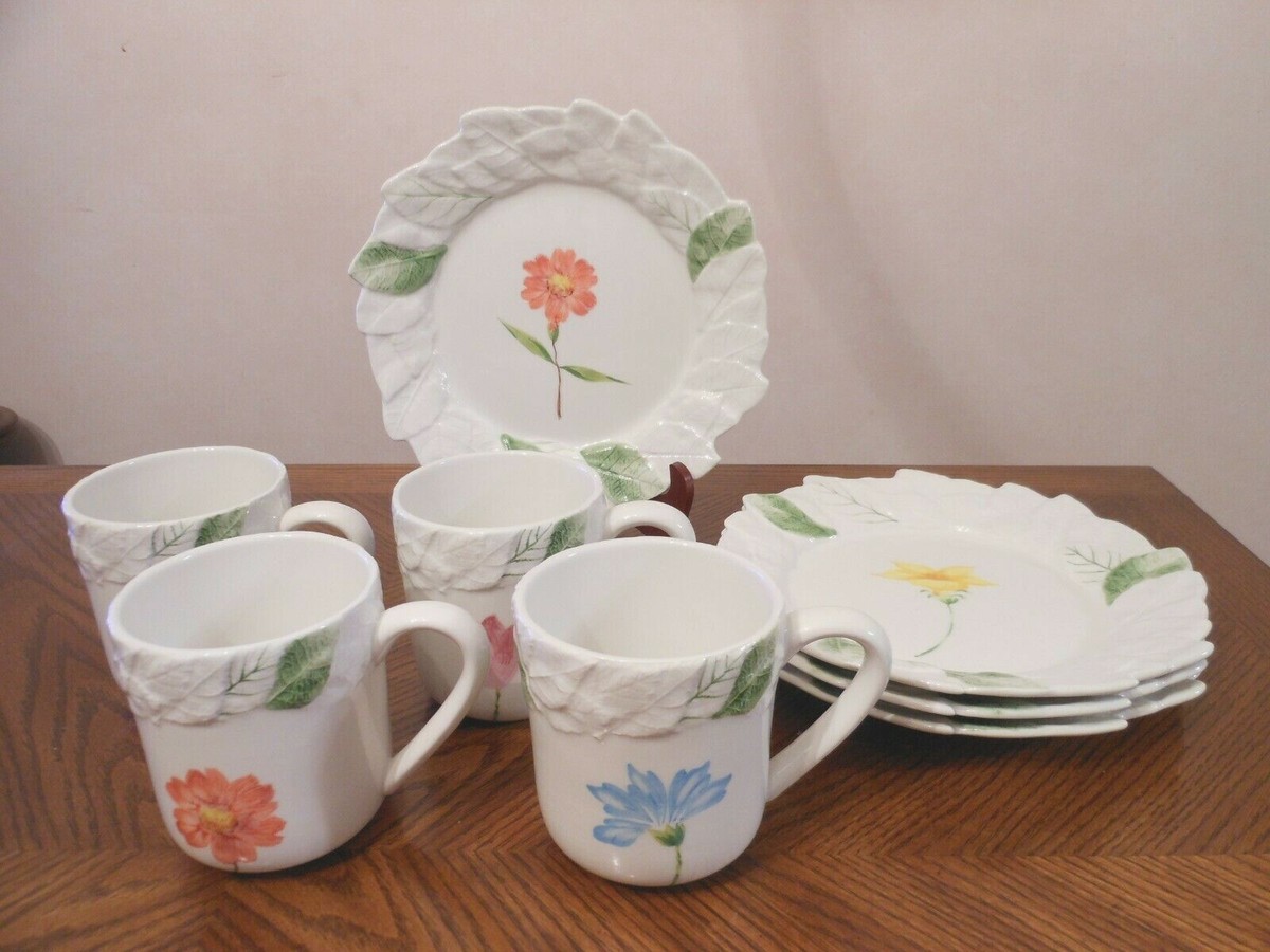 NEW Set of 4 ESTE C.E. Hand Painted Ceramic Dessert Plates & Mugs 