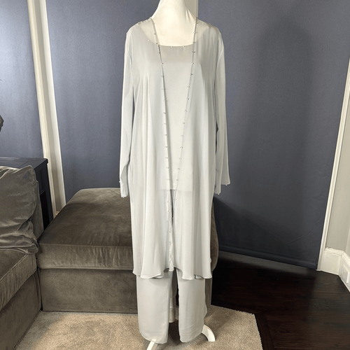 Women’s Gray 3 Piece Chiffon Formal Mother of the Bride Suit Set Size 20W NEW