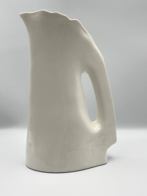 Hull(?) White Porcelain Pitcher Sculptural Minimalist Art Pottery Integral Handl
