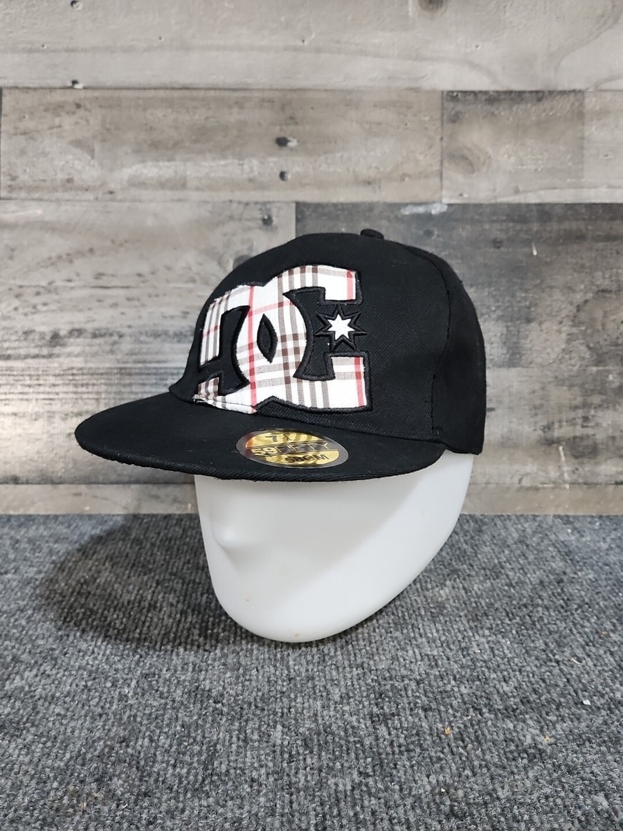 DC Hat Cap Men 7 1/4 White Black Red Flat Brim Fitted Embroidered