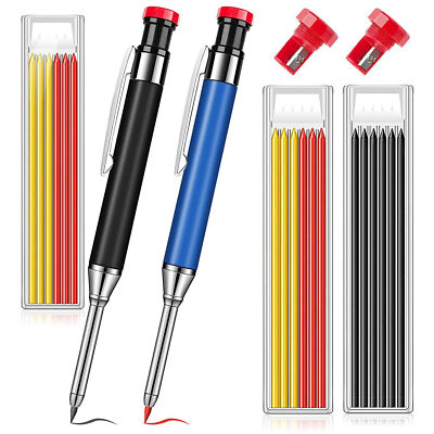 2X Long Nose Deep Hole Mechanical Woodworking Carpenter Pencils with 18 Refills