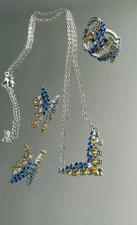 Art Deco Style Nouveau CZ Pendant Necklace Ring Earrings Silver Tone