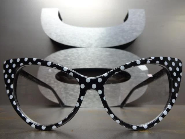 LENTES TRANSPARENTES ESTILO OJO DE GATO RETRO VINTAGE marco de lunares blanco y negro Foto 4 de 4