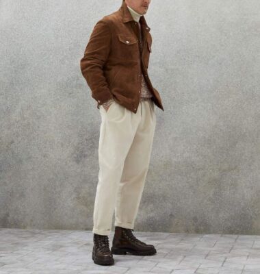 Trucker Jacket Coat Men's Brown Suede Leather Size S M L XL 2XL