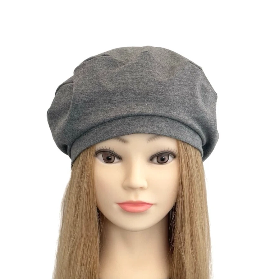Soft charcoal cotton beret Unlined grey spring summer hat Stretchy jersey tam