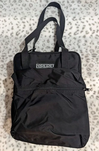 VTG 90s LANDS END Tote Bag USA MADE Shoulder Strap YKK Zipper Black 15x11x6 #e55