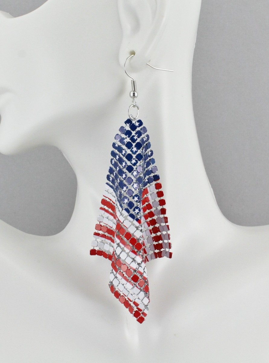 Patriotic earrings Red White Blue USA American Flag earrings  display picture 1