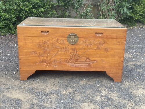 Vintage Carved Camphor Wood Asian Oriental Box / Chest / Trunk/ Coffee Table