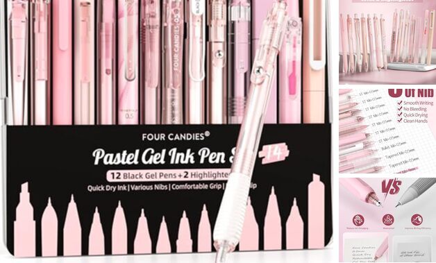 Four Candies 14Pack Pastel Gel Ink Pen Set,Cute Retractable 0.5mm