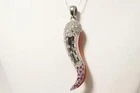33 GRAMS LARGE LADIES PENDANT HORN 925 STERLING SILVER CORAL AMETHYST HANDMADE