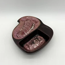 Vintage Ashtray Mid Century Modern Pink Brown Drip Glaze Trinket Dish Redware