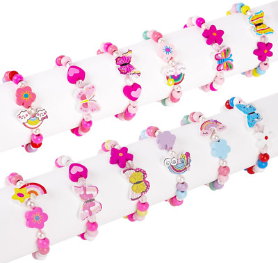 12Stk Holz Armbänder Für Mädchen, Bunte Kinderschmuck Handmade Armband, Regenbog