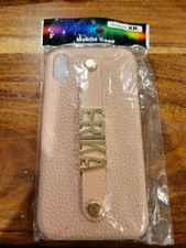 Personalized Pink Faux Leather Cell Phone Case 'ERIKA' For Iphone Xr ￼