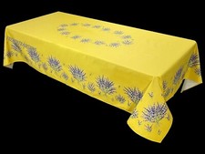 French Provencal Coated Tablecloth Lavender Bouquets Yellow - 59X98 Made France