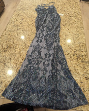 Windsor Taisia Formal Sequin Scroll Dress Blue size L Retails $109.90