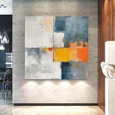 Hand-painted Blue Yellow abstract oil Painting on canvas Home Wall Decor 24in