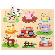 SOKA Holz Bauernhof Tiere Klammer Puzzle Spielzeug Montessori Puzzle Brett