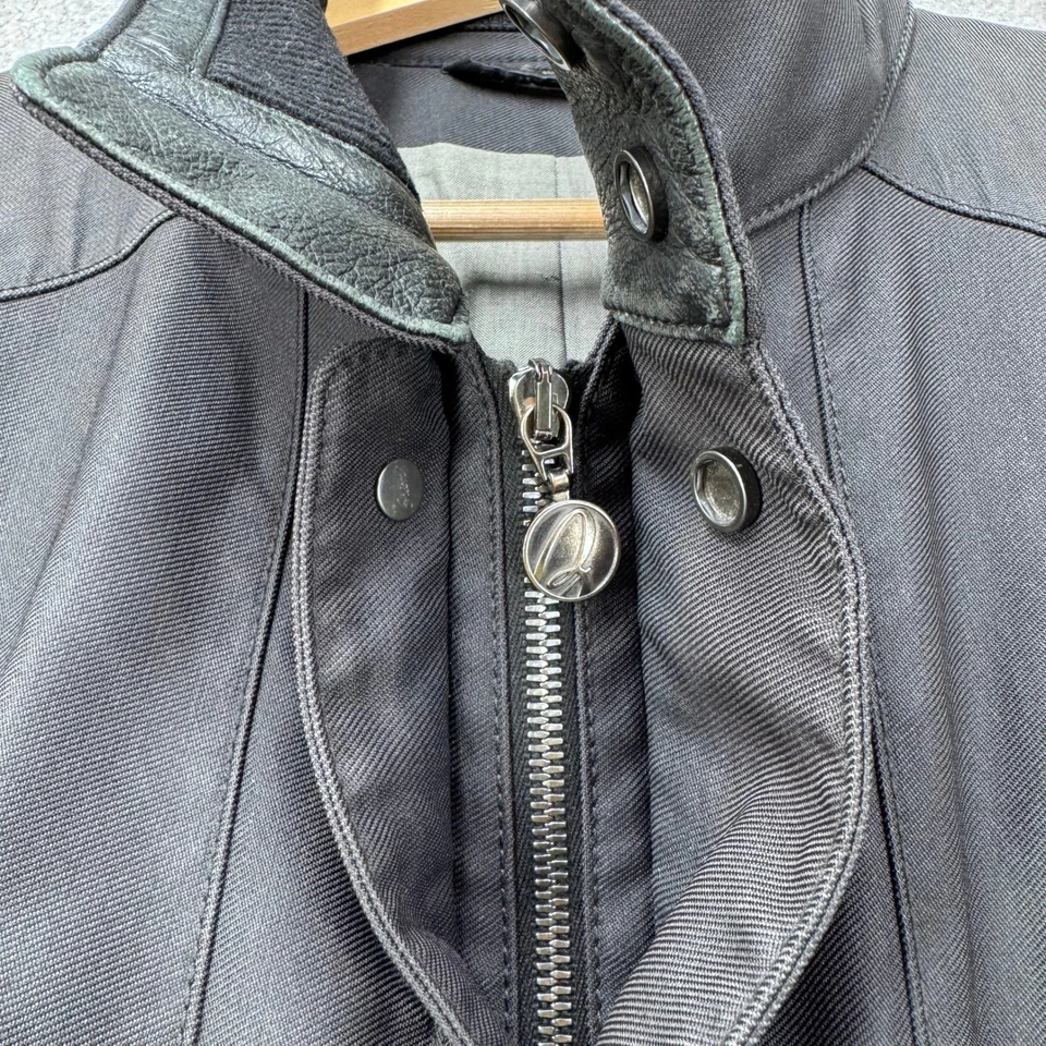 Abrigo Chaqueta de Campo Brioni Para Hombres Negro Borde de Cuero Hecho en Italia Forrado en Lana 46 *DEFECTOS Foto 3 de 4