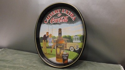 Vintage Calvert Extra Whiskey & Coca Cola Tin Oval Serving Tray Barware 