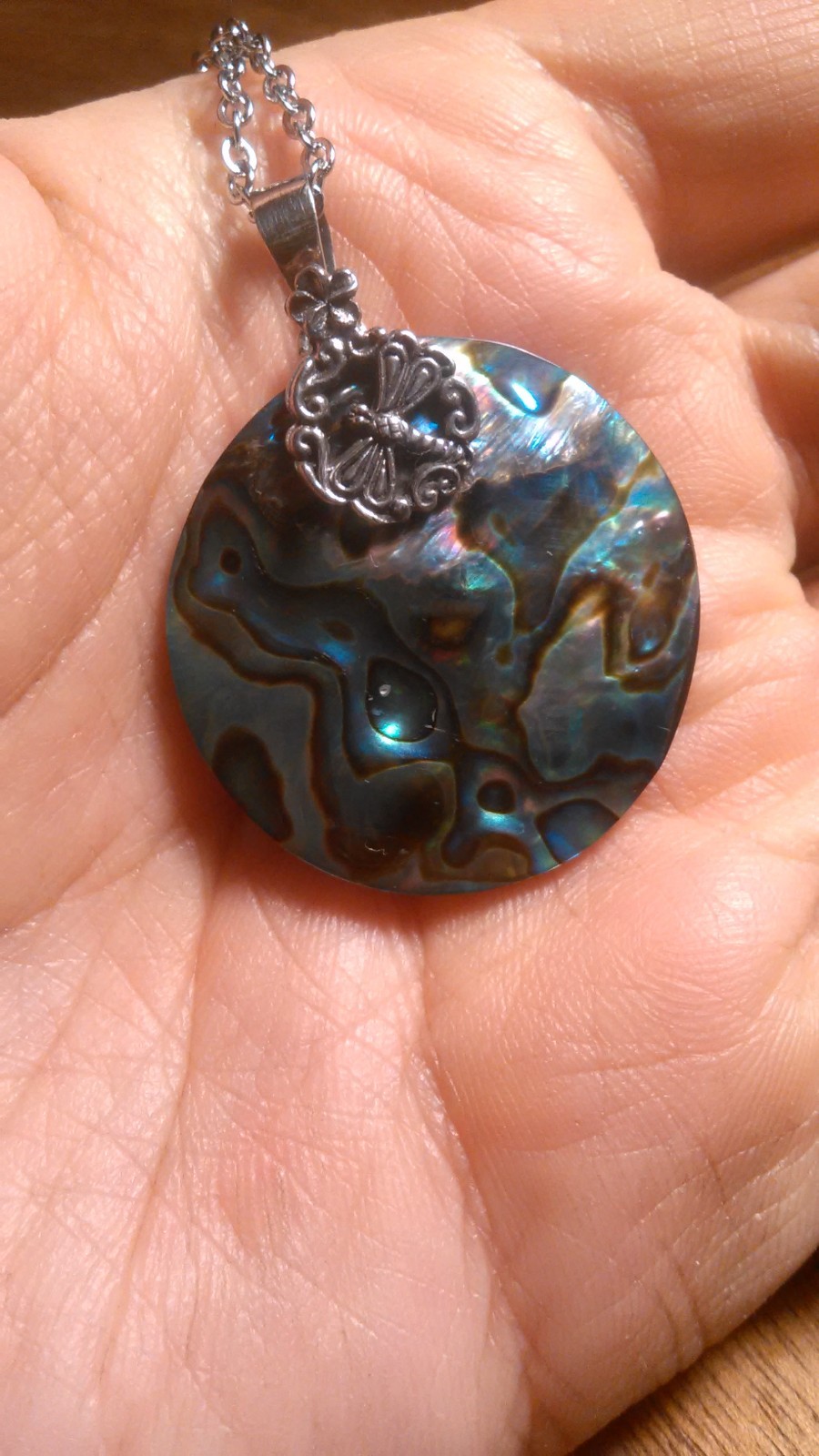 Abalone Shell Sterling Silver Dragonfly Pendant Stainless Steel Necklace