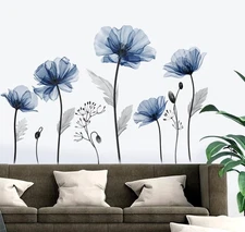 Large Blue Flower Wall Decals Floral Plants Wall Stickers Bedroom Living Room...
