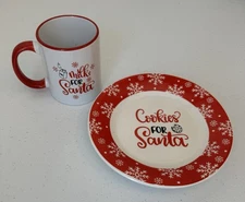Cookies for Santa Cup/Plate NWOT Red and White Ceramic
