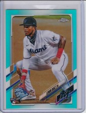 2021 Topps Chrome - Lewin Diaz #83 Aqua Refractor /199 Rookie Card. rookie card picture