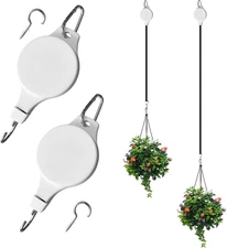 2 Pack Retractable Plant Pulley Adjustable Hanging Flower Basket Hooks for Hangi