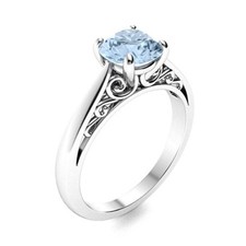 Sterling Silver Round Aquamarine Gemstone Engagement Prong Solitaire Ring