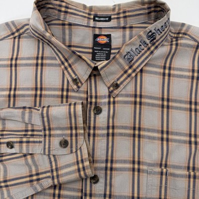 Dickies Button Down Shirt Men 2XL Grey Plaid Black Sheep Harley Davidson Christ