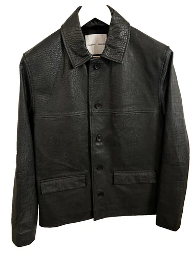Samsoe Samsoe Virgo X  Black Leather Jacket Croc Embossed Shirt Jacket Size M - product listing photo