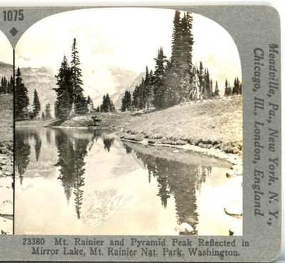 Mount Rainier Reflected In Mirror Lake, Washington--#1075 Keystone Stereoview