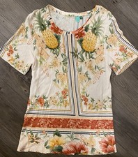 Farm Rio Farm Top Womens Medium Tunic Shirt Mini Dress Floral Linen Blend  *