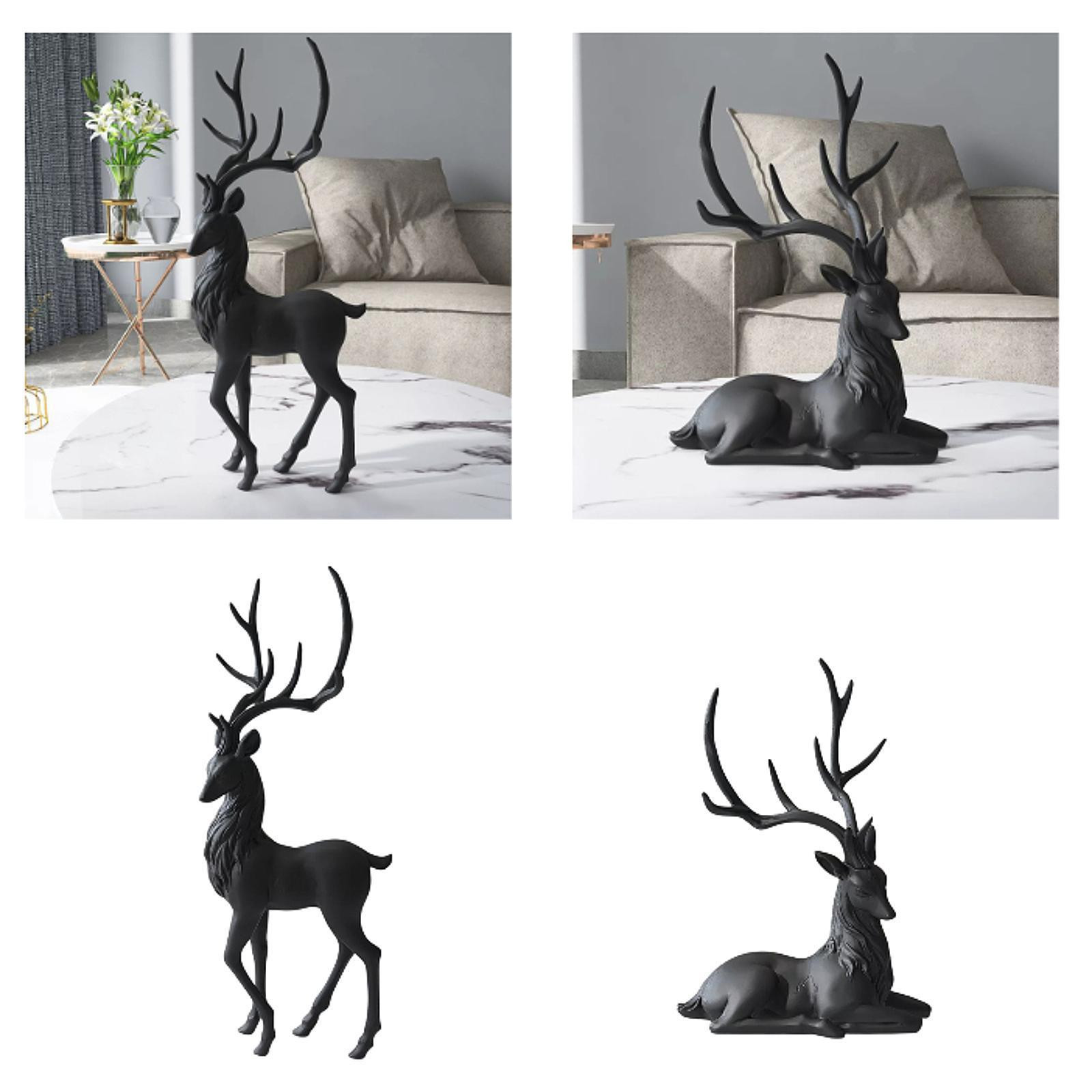 Black Deers Statue Elk Craft Sculpture Decorative Gift Knack Resin Elk Figurine