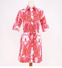 SHERIDAN FRENCH Pink Red Abstract Print Button Front Cotton Dress Size M MINT