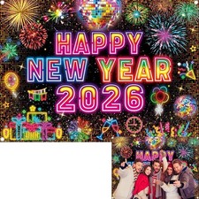 2026 Happy New Year Neon Backdrop 2026 Years 7x5FT 2.1m x 1.5m , colorful