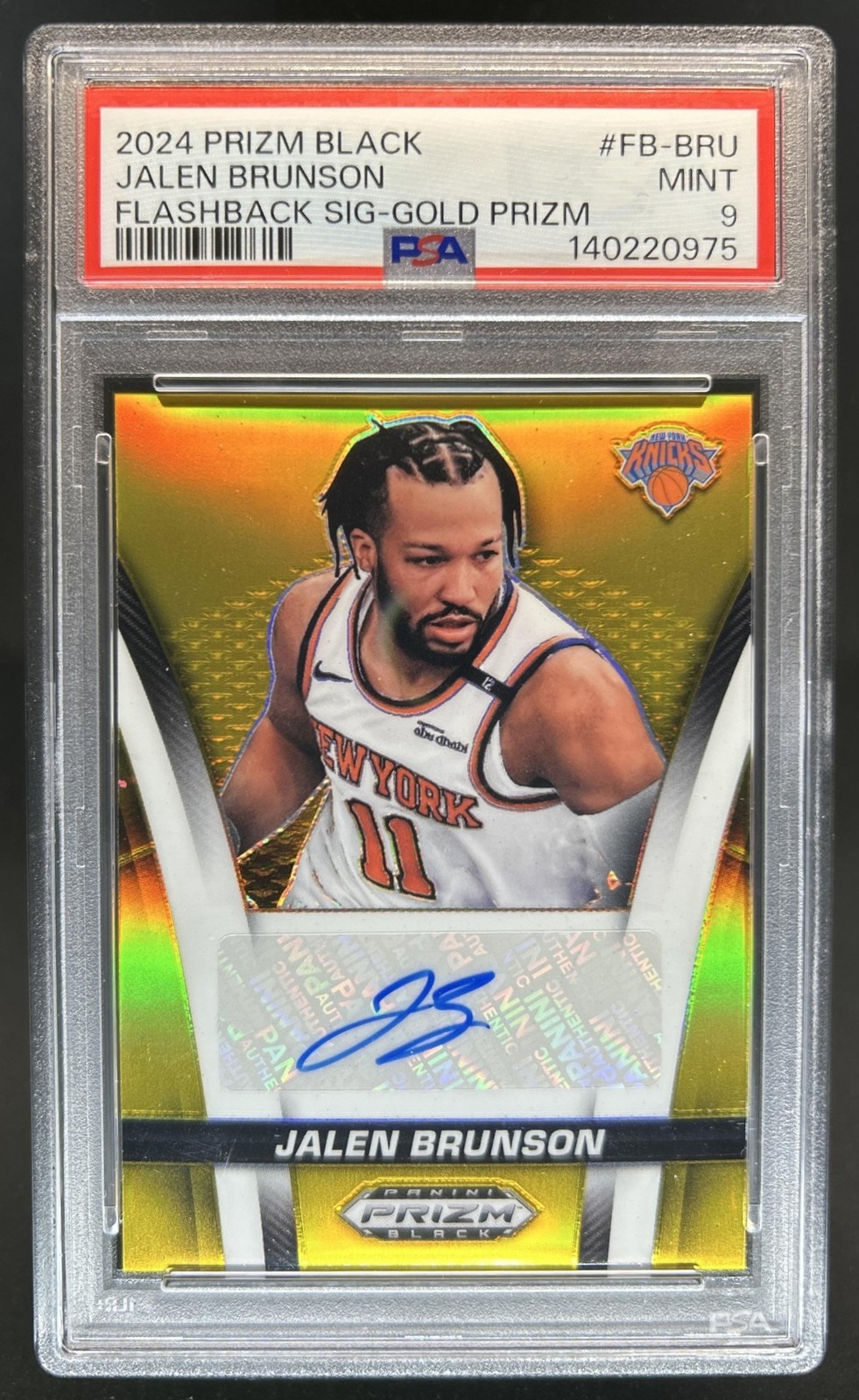 2024-25 Prizm Black Jalen Brunson Flashback Signatures Gold Auto #/10 PSA 9